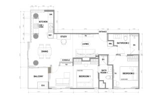 Apartment floor plan, 2 bedrooms in building Building B The City Phuket in Phuket, Thailand, The City Phuket No. 11015