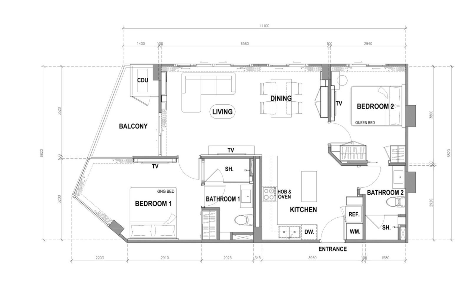 Apartment floor plan, 2 bedrooms in building Building B The City Phuket in Phuket, Thailand, The City Phuket No. 11014