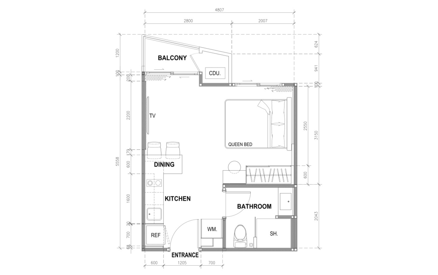 Apartment floor plan, 1 room in building Building B The City Phuket in Phuket, Thailand, The City Phuket No. 11007