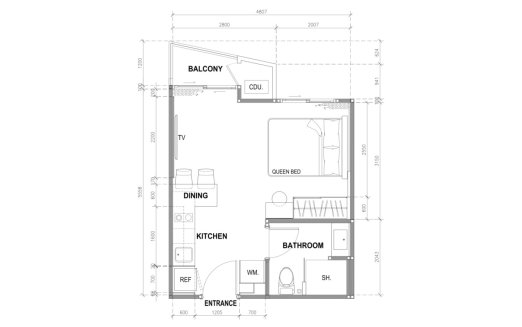 Apartment floor plan, 1 room in building Building B The City Phuket in Phuket, Thailand, The City Phuket No. 11007 (2D)