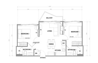 Apartment floor plan, 2 bedrooms in building Building A The City Phuket in Phuket, Thailand, The City Phuket No. 11010